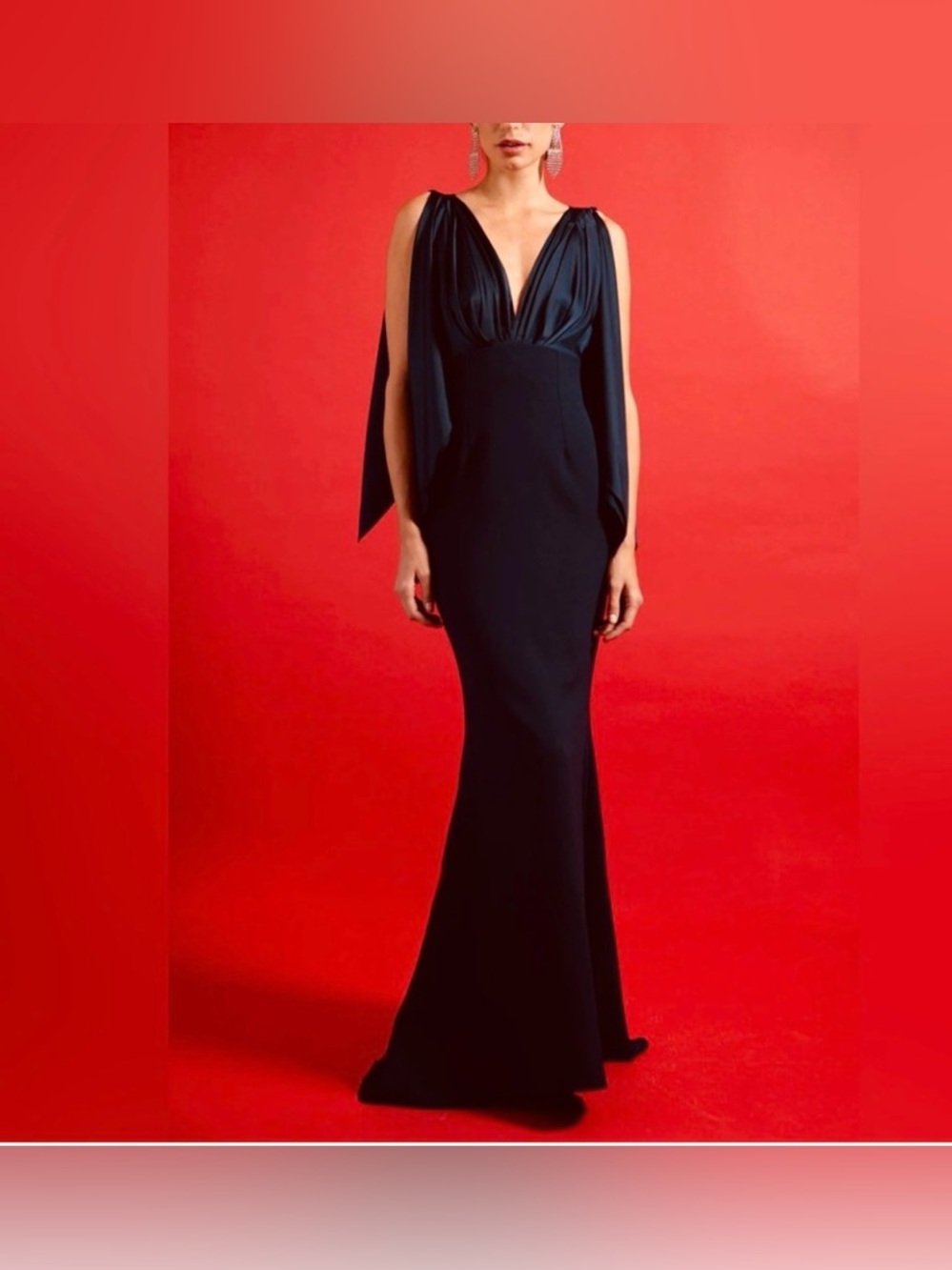 Safiyaa amina long v neck dress in black
